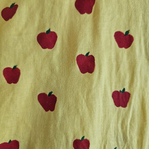 Eileen Fisher Yellow Button Up Top 100% Irish Linen Hand Painted Red Apples XL - Picture 13 of 16